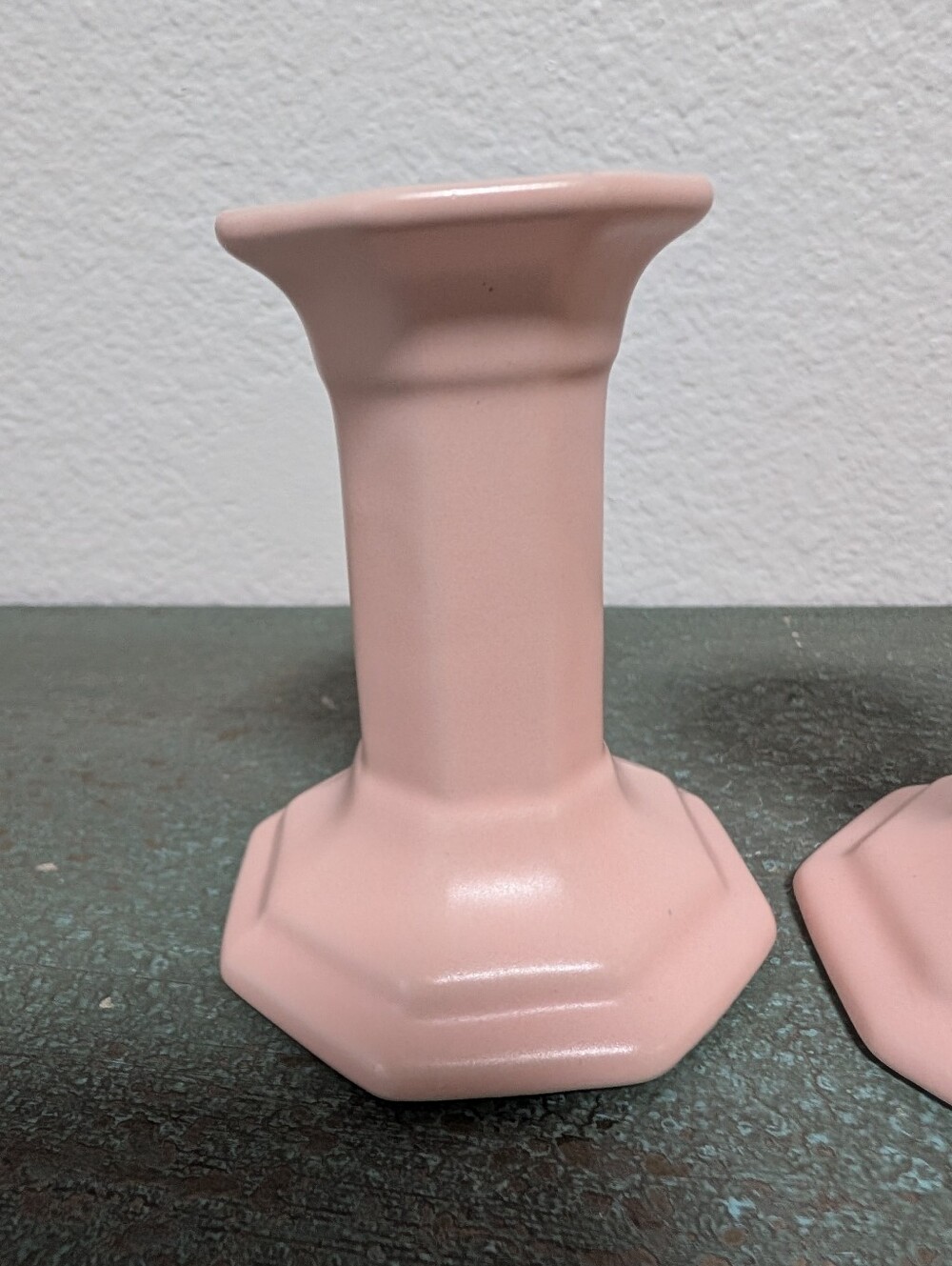 Pair of Light Pink Small Taper Candlestick Candle Holders Octagon Cottagecore - Picture 8 of 11